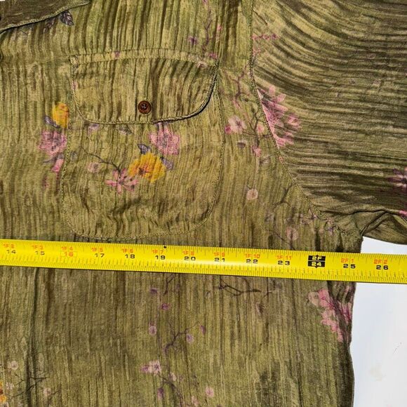 Free People | Found Floral Moss Camp Shirt Olive Green Button Down Medium - Picture 11 of 12